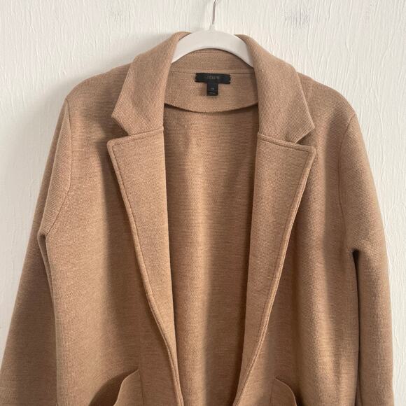 J.Crew Womens Oversized Open Front Sweater Blazer XS Tan Merino Wool Preppy Work - Picture 5 of 12